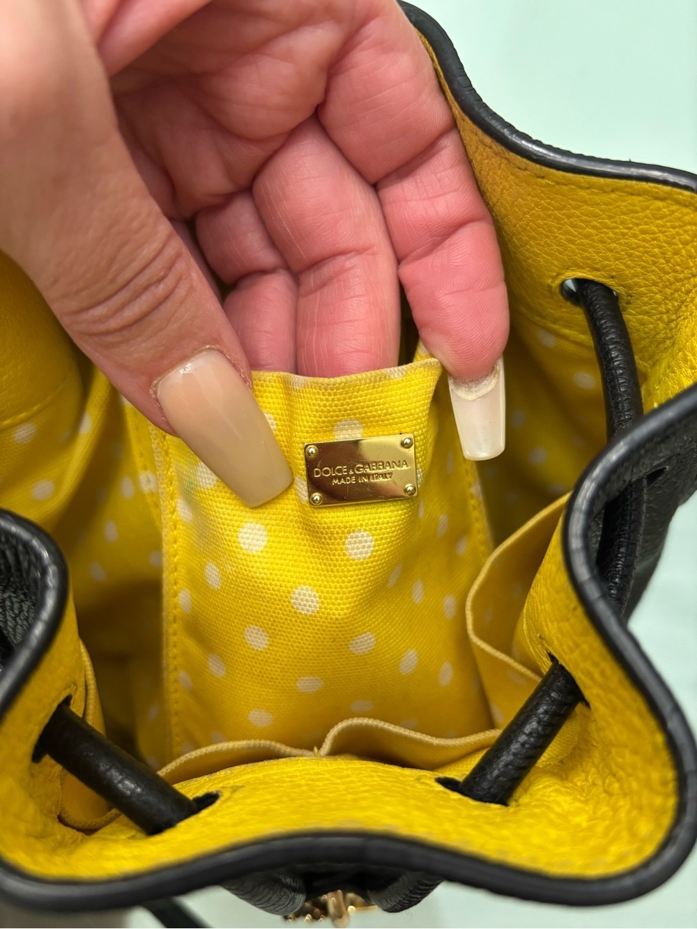 Authentic Dolce & Gabbana Black Leather Drawstring Bucket Bag with Gold Hardware - Picture 12 of 12